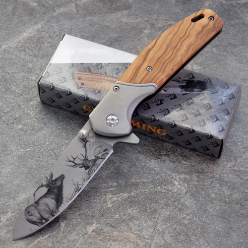200MM Damascus Steel Folding Wood Handle Pocket Knife